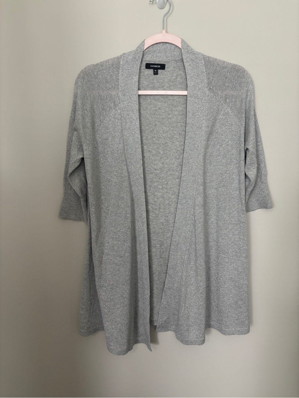 Express Silver Open-Front Shimmer Cardigan - Size M - PTP 19” - Length 30”